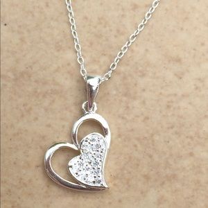 Sterling Silver 925 Lopsided CZ Open Heart Pendant